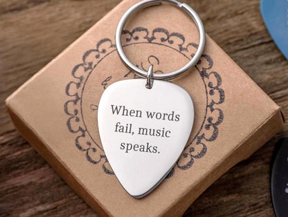 Custom Text Keychain for For Musician or Music Lover, Guitar Pick Keyring with Custom Words, Personalized Gift Boyfriend or Girlfriend, C.2