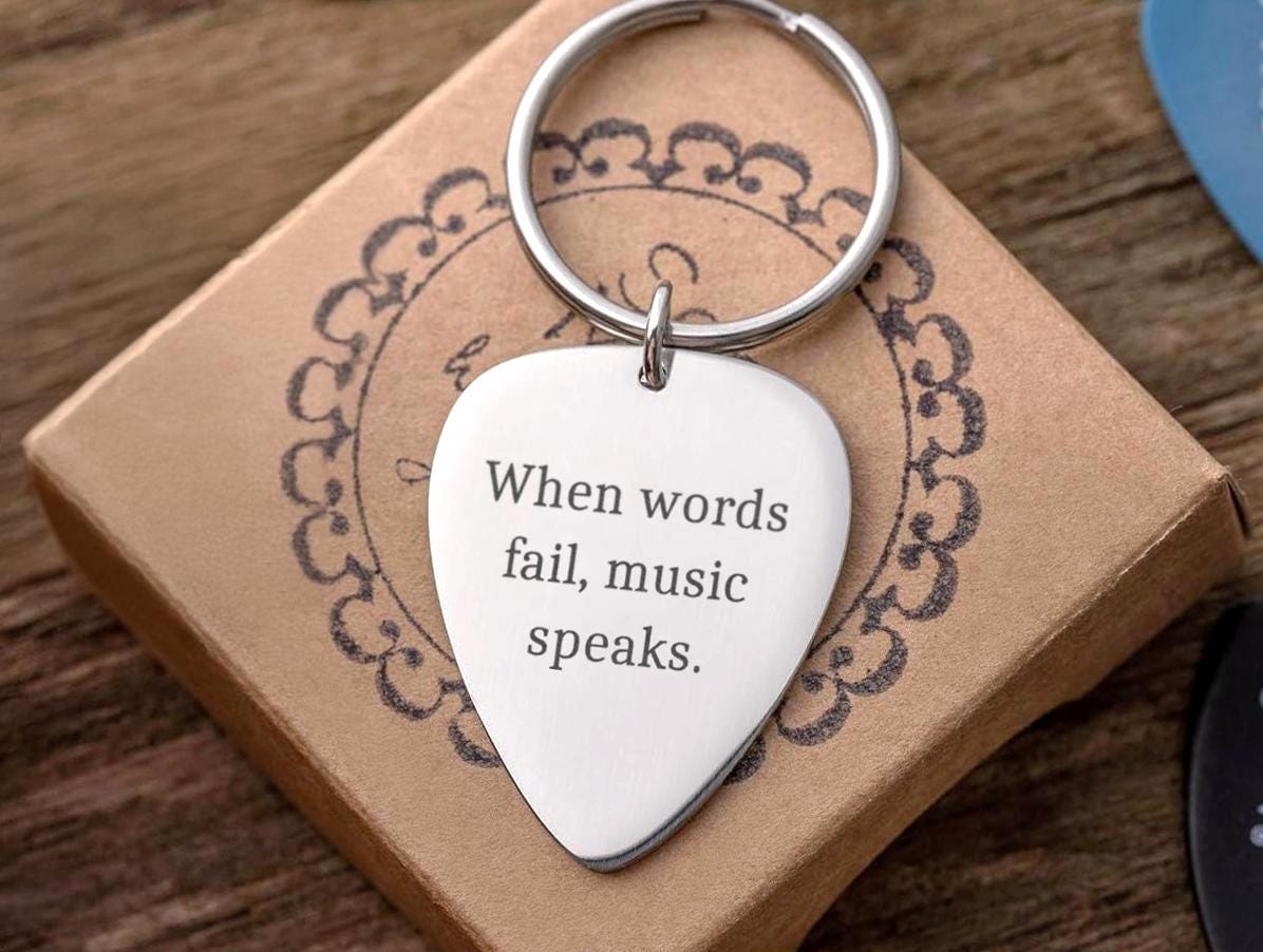 Guitar Pick Keychain with Your Custom Words, Personalized Gift For Musician, Music Lover, Boyfriend or Girlfriend, Custom Text Keyring, C.2