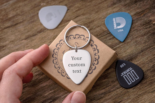 Custom Text Keychain for For Musician or Music Lover, Guitar Pick Keyring with Custom Words, Personalized Gift Boyfriend or Girlfriend, C.2