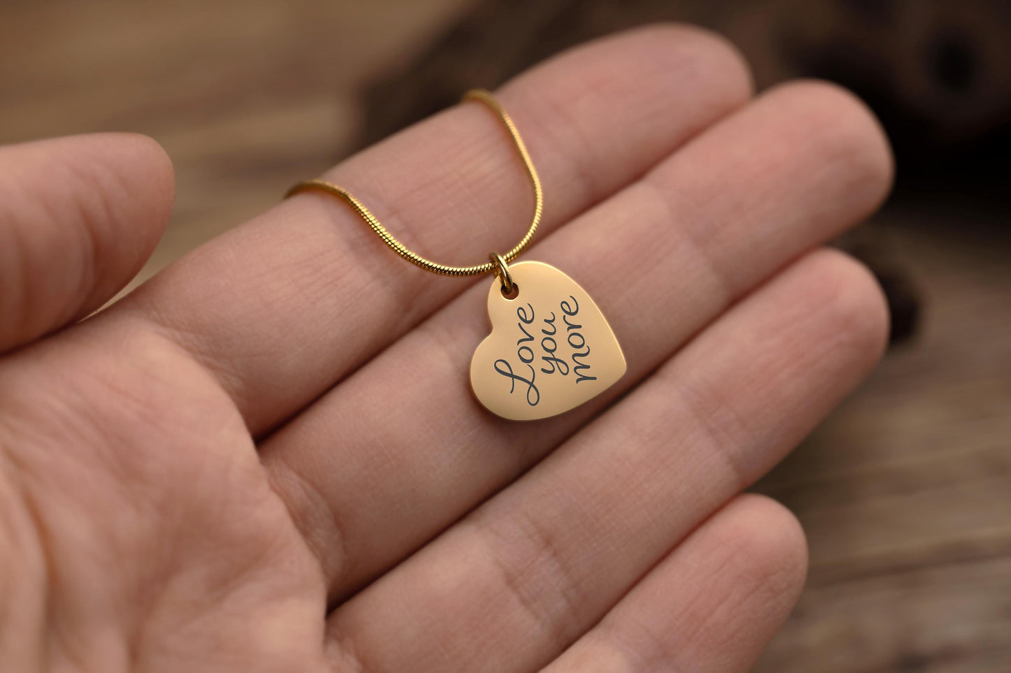 Love You More Heart Necklace with Custom Message on Back Side, Jewelry Gift for Her, Gift for Mom, Daughter, Wife or Girlfriend, C.2