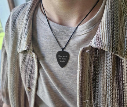 When Words Fail, Music Speaks - or Any Custom Text Guitar Pick Necklace for Boyfriend, Girlfriend, Musician, Music Lover Gift, KP.2/C.2