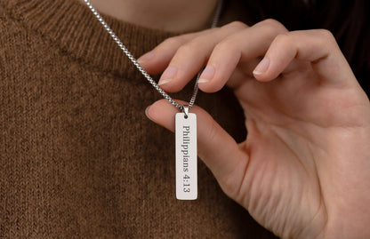Personalized Christian Gift Bible Verse Necklace Custom Bar Pendant Scripture Gift for Him or Her Religious Gift Double Sided, C.2
