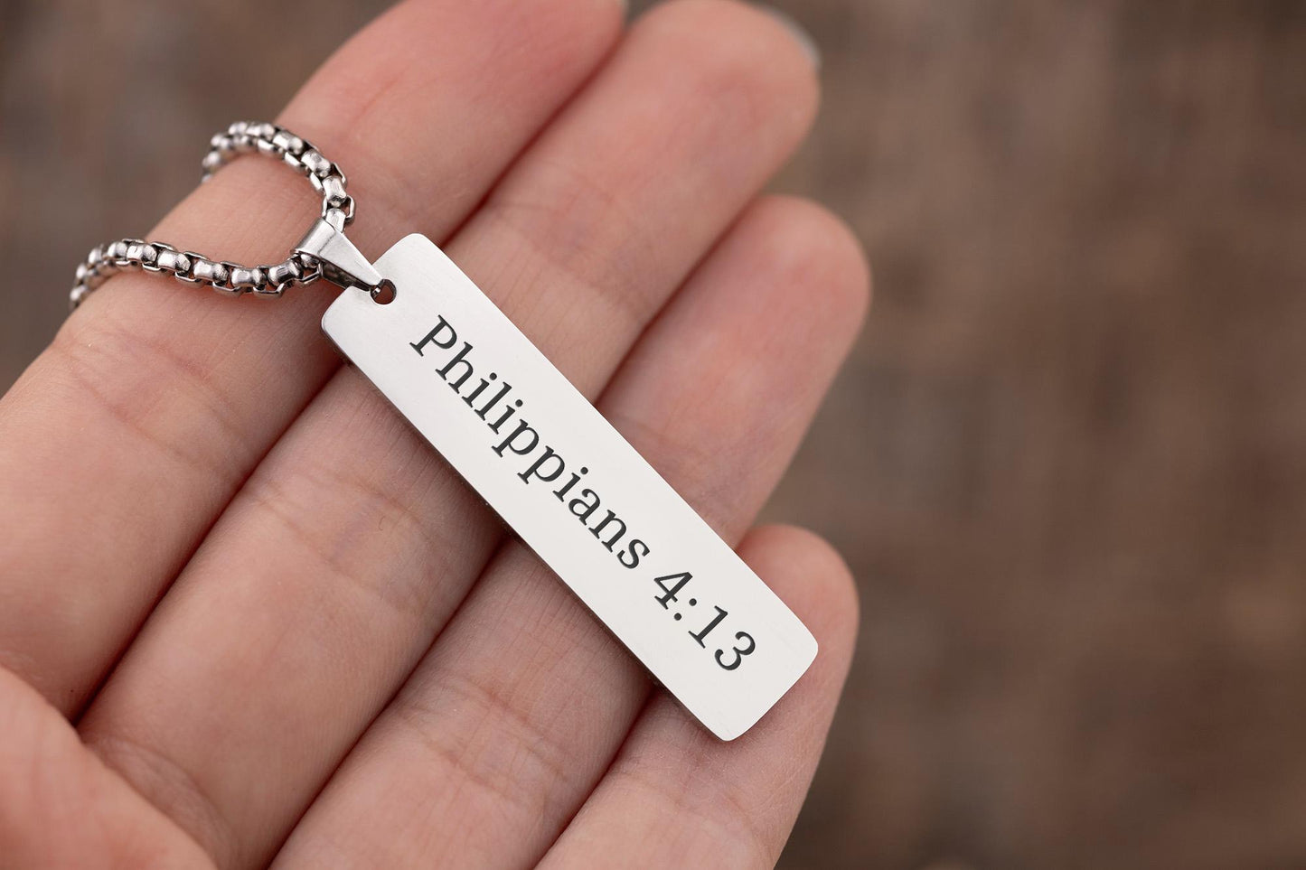 Personalized Christian Gift Bible Verse Necklace Custom Bar Pendant Scripture Gift for Him or Her Religious Gift Double Sided, C.2