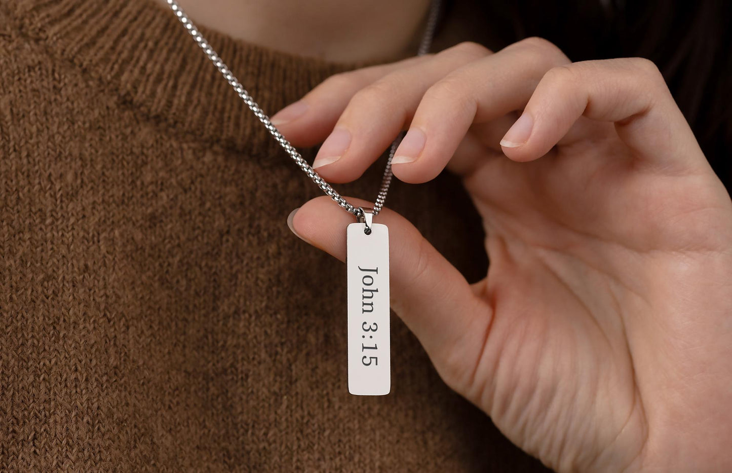 Personalized Christian Gift Bible Verse Necklace Custom Bar Pendant Scripture Gift for Him or Her Religious Gift Double Sided, C.2