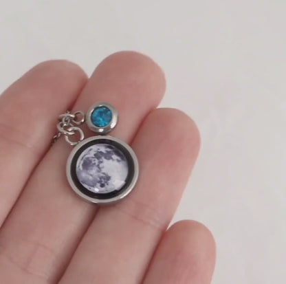 Moon Phase and Birthstone Necklace, Custom Birth Moon Phase by Date, Personalized Jewelry Birthday Gift for Women, Gift For Her, KP.8