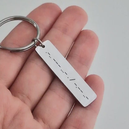 Morse Code Keychain with Secret Message, Custom Engraved Keyring, Personalized Jewelry Gift for Her or Him, Boyfriend or Girlfriend, C.2
