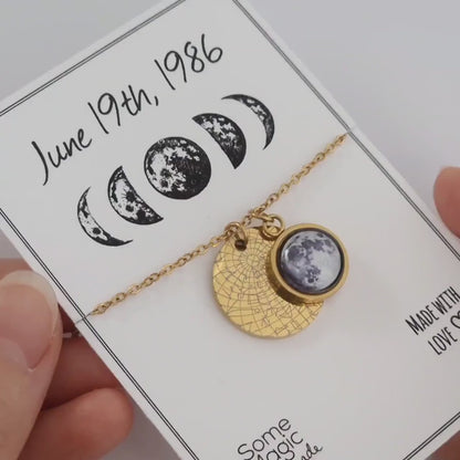 Custom Moon Phase and Star Map Necklace, Special Date Personalized Jewelry, Birthday Gift for Daughter, Mother's Day Gift for Mom, KP.7