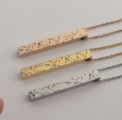 Custom Star Map Necklace, Engraved Night Sky Vertical Gold Bar Necklace, Customize Stainless Steel Pendant Personalized Jewelry Gift, KP.4