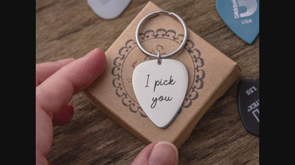 Guitar Pick Keychain, Personalized Gift For Guitarist, Custom Gift For Musician, Gift For Music Lover, Men, I Will Always Pick You, C.2