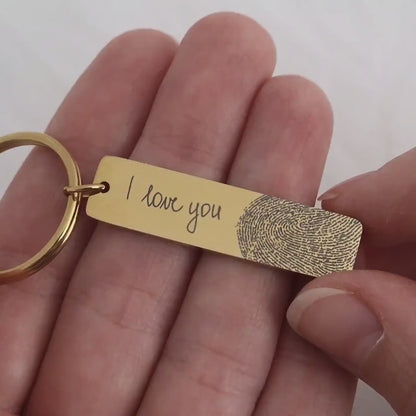 Actual Fingerprint and Handwriting Keychain, Memorial Gift, Keepsake Gift, Custom Keychain With Inscription, Engraved Signature Keyring, C.2