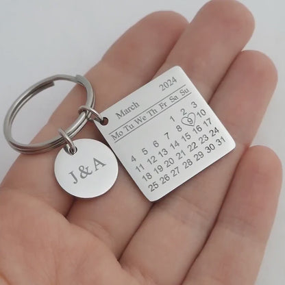 Personalized Calendar Keychain Date Keyring Gift Wedding Day Gift Special Date Gift Personalised Keyring Weddings Gift Anniversary Gift, C.2
